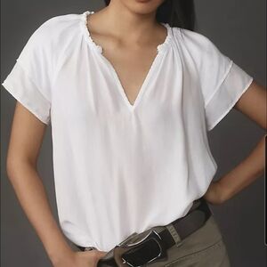 Anthropologie Cloth & Stone Short-Sleeve Ruffle-Neck Top